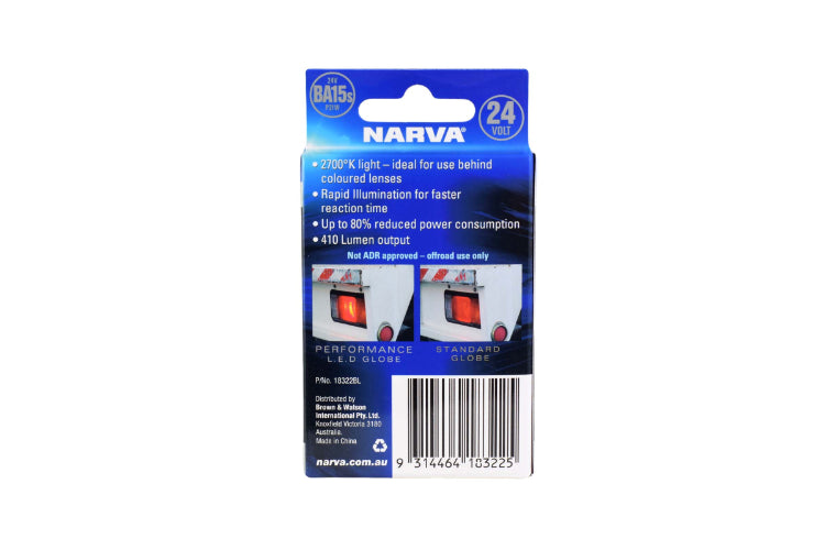 Narva LED Globe 24V BA15S P21W 6000K Blister Pack 18322BL