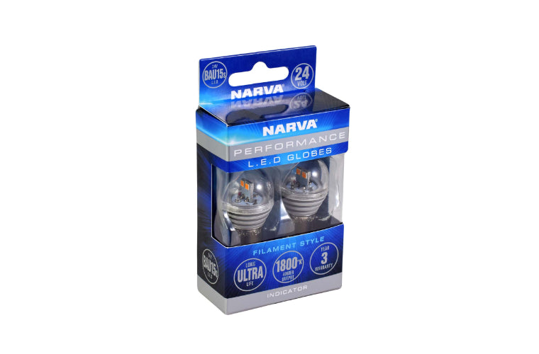 Narva LED Festoon Indicator Globe Amber BAU15S 24V 310Lm Twin Pack 18312BL