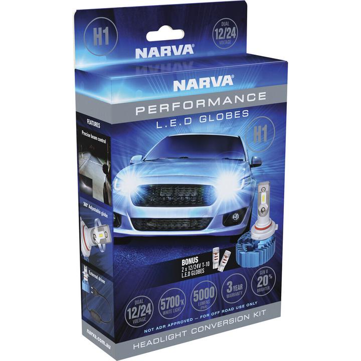 Narva H1 12/24V LED Headlight Conversion Kit 5700K BONUS Parking LED Lights