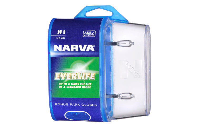 Narva Everlife Halogen Headlight Globe H1 P14.5S 12V 55W Twin Pack 48079BL