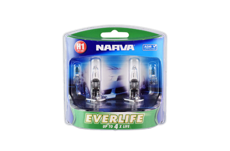 Narva Everlife Halogen Headlight Globe H1 P14.5S 12V 55W Twin Pack 48079BL