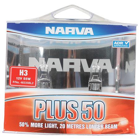 Narva Plus 50 Halogen Headlight Globe H3 PK22S 12V 55W Twin Pack 48328TP