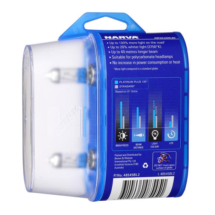Narva H7 12V 55W Platinum Plus 130 Halogen Headlight Globes 2Pk