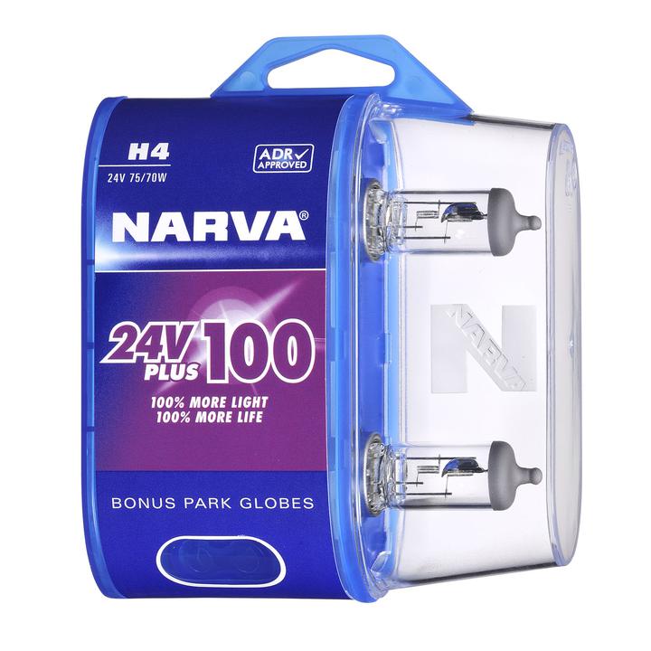 Narva H4 24V 75/70W Plus 100 Halogen Headlight Globes 2Pk