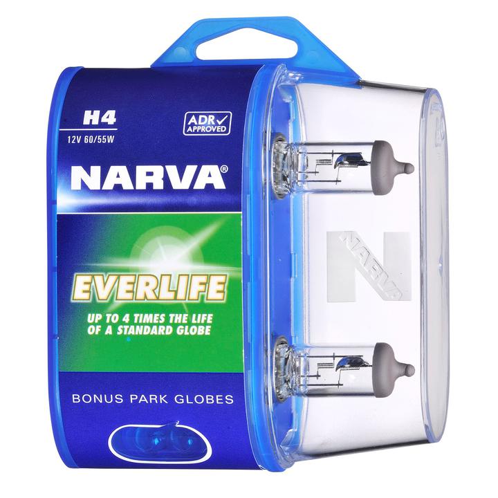 Narva H4 12V 60/55W Everlife Long Life Halogen Headlight Globes 2Pk