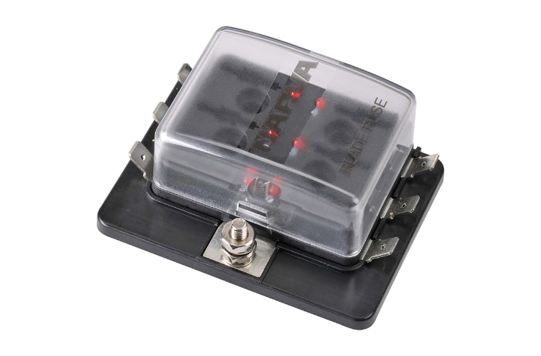 Narva 6-Way Standard ATS Blade Fuse Box Single Power-In Terminal with LED Indicator 54429BL