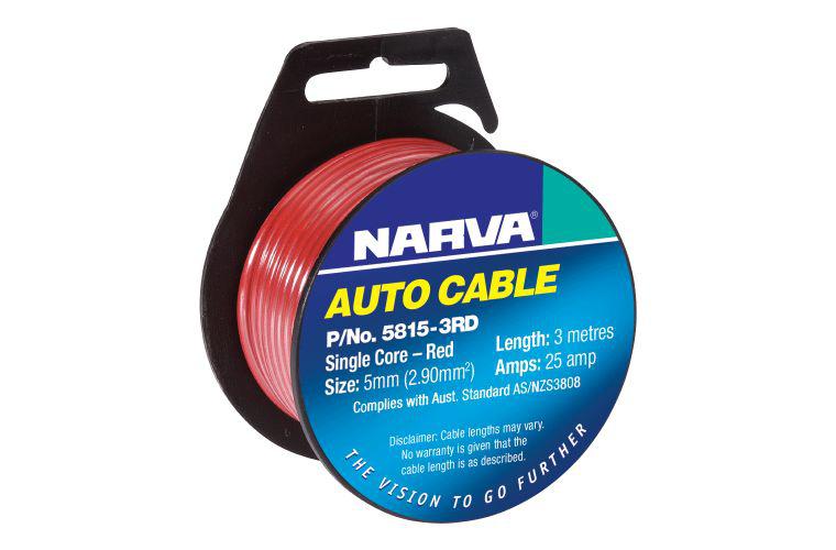 Narva Cable Single Core 25A 5mm x 3m Red 5815-3RD