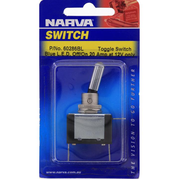 Narva Toggle Switch Blue LED Metal On/Off 60286BL