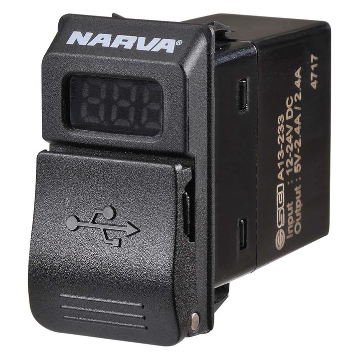 Narva Dual USB Charger with VOLT/AMP Switch 63219BL