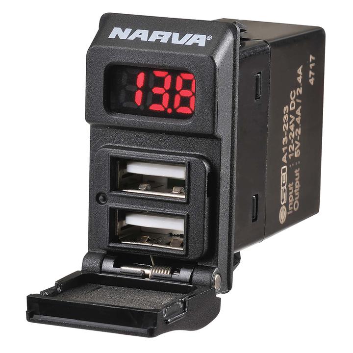 Narva Dual USB Charger with VOLT/AMP Switch 63219BL