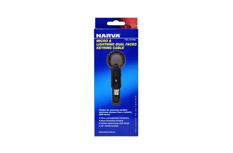 Narva Keyring Cable Micro USB & Lightning Dual Faced (Blister 1Pk) 81073BL