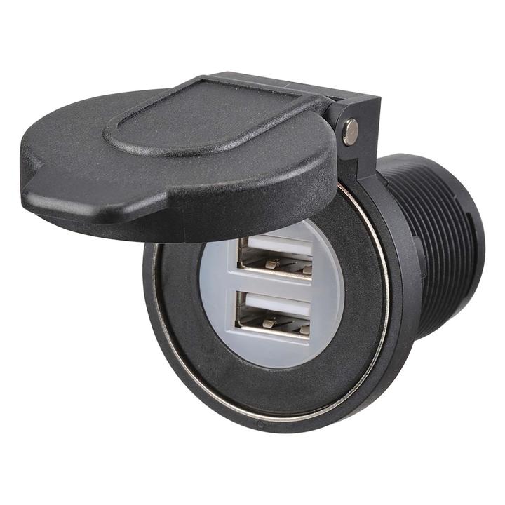 Narva Heavy Duty Dual USB Socket with Magnetic Dust Cover 12-24V DC 81108BL