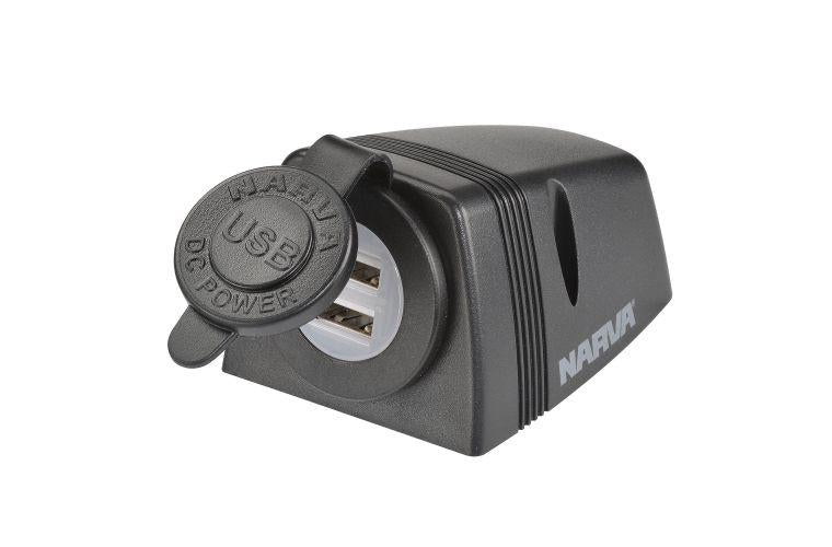Narva HD Surface Mount Socket Dual USB Black 81154BL