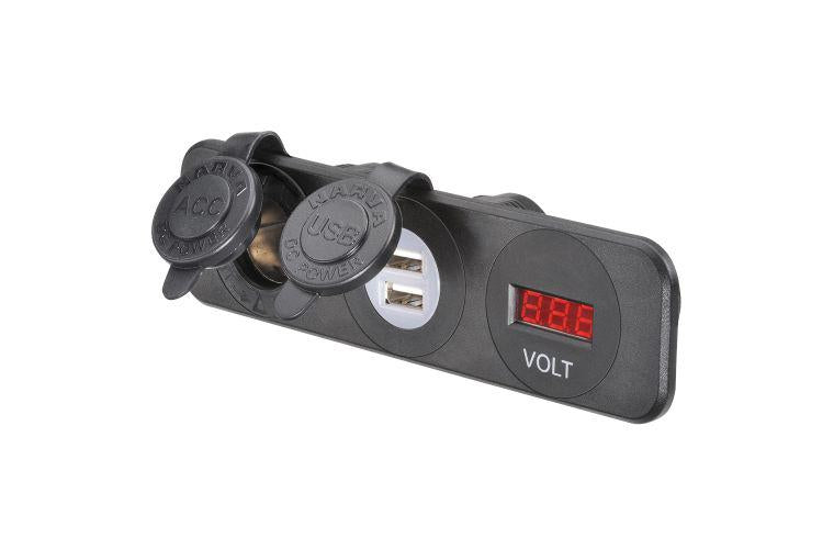 Narva HD Surface Mount Socket Accessory/Dual USB/Volt Meter 81181BL