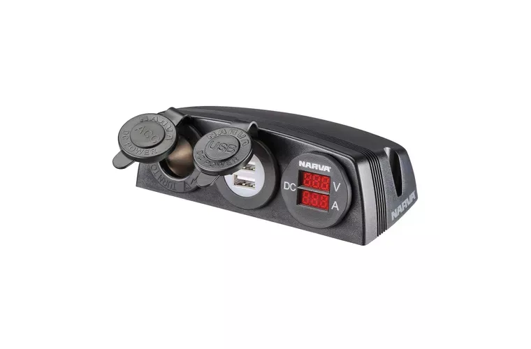 Narva HD Surface Mount Accessory Socket & 12/24V LED Amp/Volt Meters 81195BL