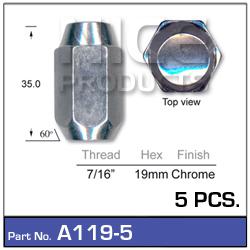NICE Wheel Nut 7/16"" Chrome (5 Pack) A119-5