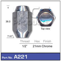 NICE Wheel Nut 1/2"" Chrome A221