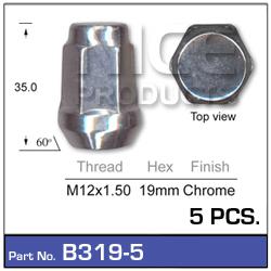 NICE Wheel Nut M12x1.50 Chrome (5 Pack) B319-5