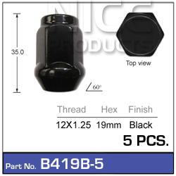 NICE Products Wheel Nuts 12x1.25mm Black (5 Pack) B419B-5