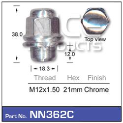 NICE Wheel Nut M12x1.50 Chrome NN362C