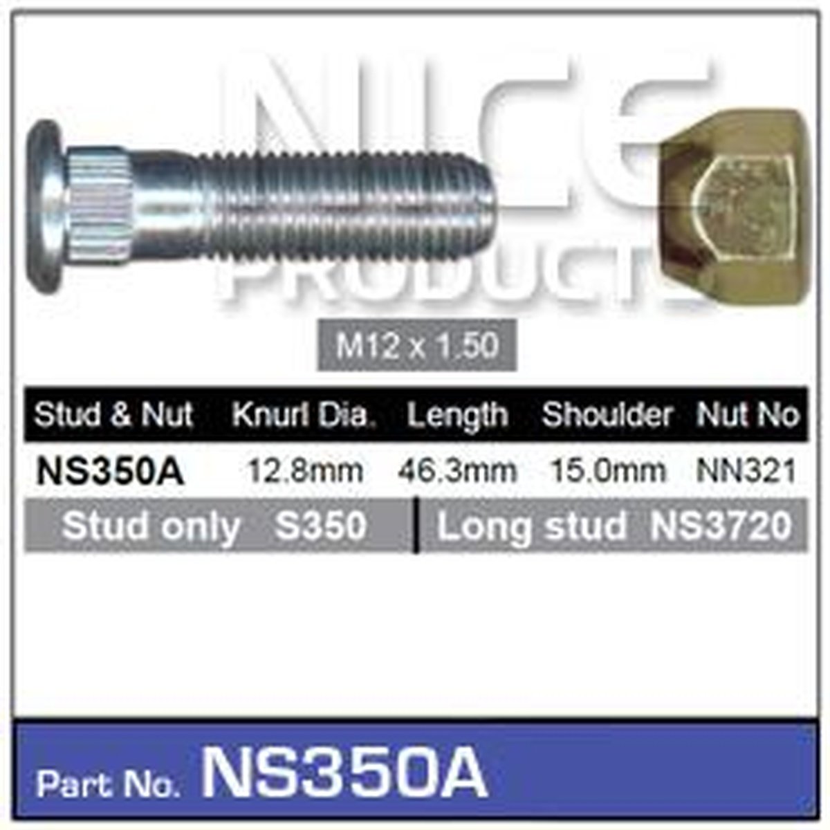 NICE Wheel Stud & Nut M12x1.50 46.3mm NS350A