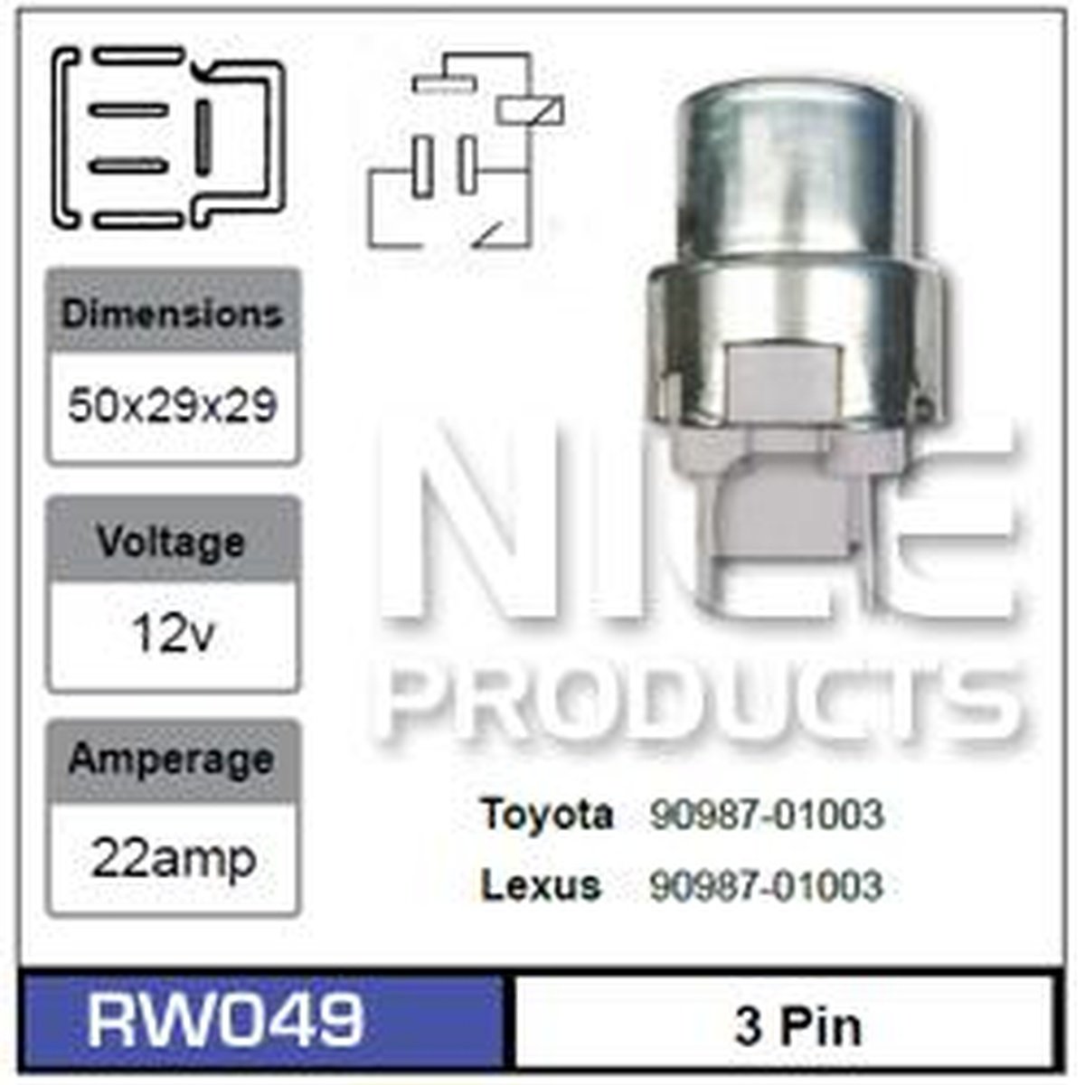 NICE Relay 3 Pin 12V RW049