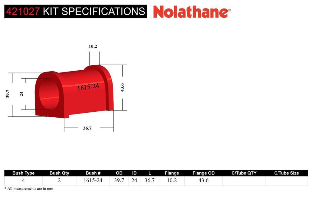 Nolathane Sway Bar Bush Kit 24mm 421027