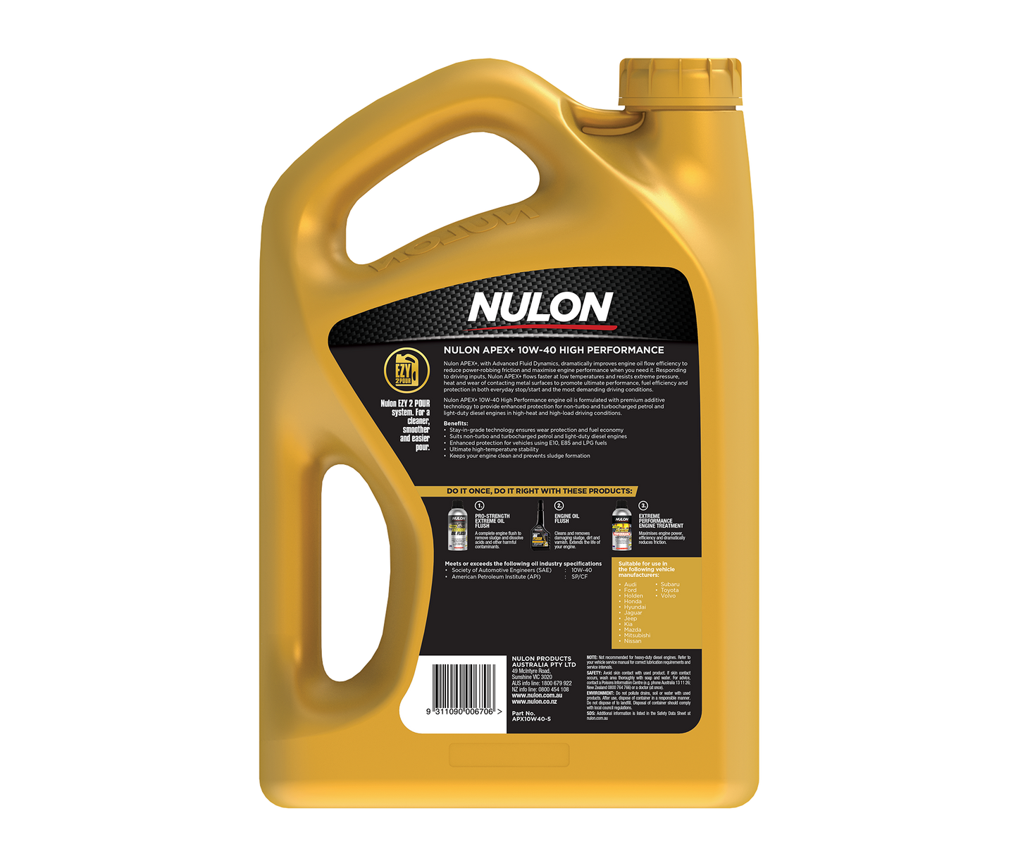 Nulon APEX+ 10W-40 Long Life Performance Engine Oil 5L Semi Synthetic APX10W40-5