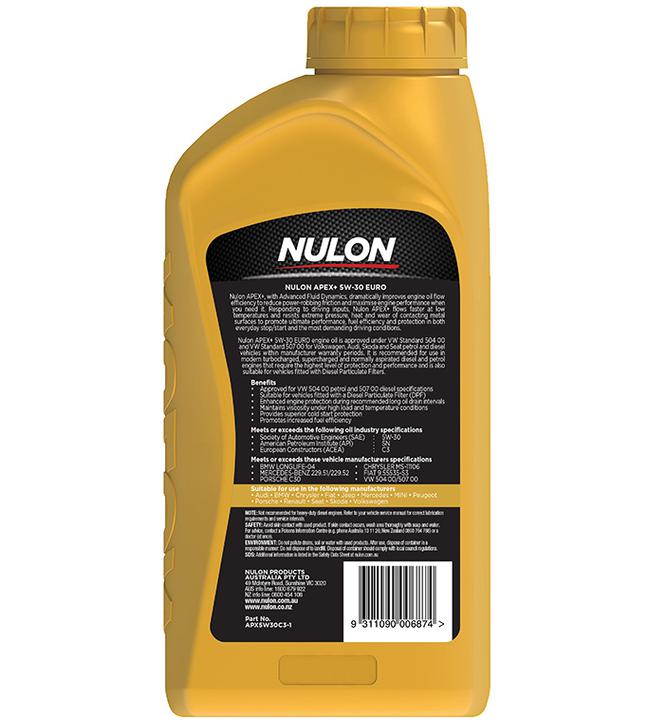 Nulon APEX+ 5W-30 Euro Petrol Engine Oil 1L Full Synthetic APX5W30C3-1