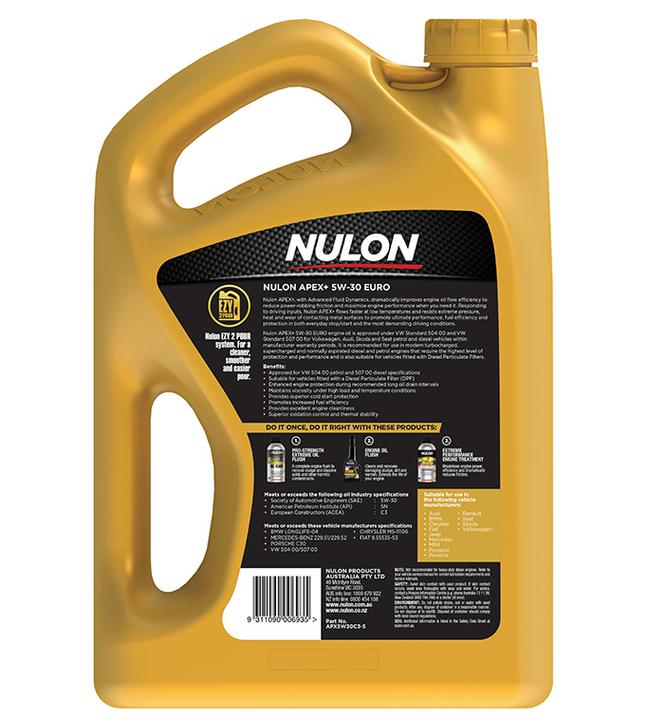 Nulon APEX+ 5W-30 Euro Petrol Engine Oil 5L Full Synthetic APX5W30C3-5