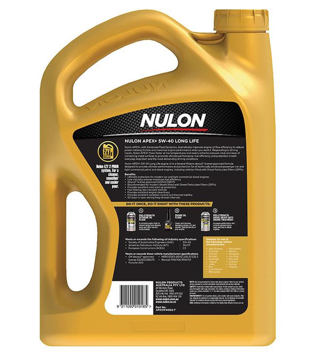 Nulon APEX+ 5W-40 Long Life Engine Oil 7L Full Synthetic APX5W40D2-7