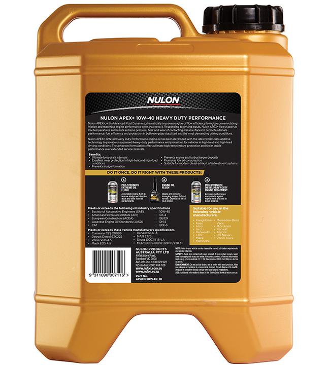 Nulon APEX+ 10W-40 Heavy Duty Diesel Engine Oil 10L Semi Synthetic APXHD10W40-10