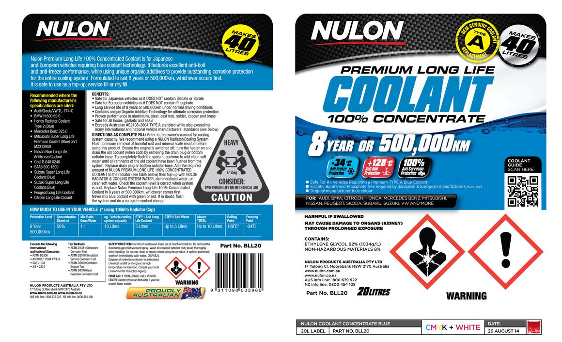 Nulon Coolant Blue Long Life Concentrate 20L