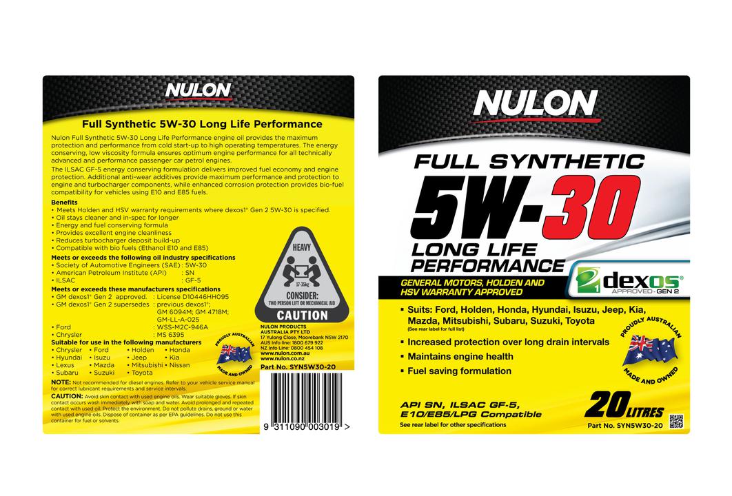 Nulon Full Synthetic Long Life Engine Oil 5W-30 20L