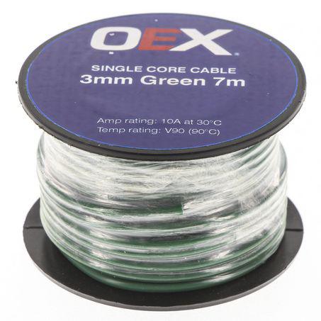 OEX Auto Cable 10A Single Core 3mm x 7m Green ACX0701-7M