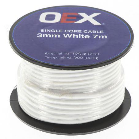 OEX Auto Cable 10A Single Core 3mm x 7m White ACX0703-7M