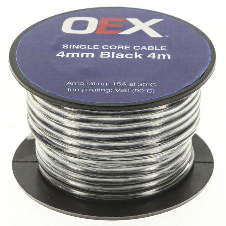 OEX Auto Cable 15A Single Core 4mm x 4m Black ACX0723-4M