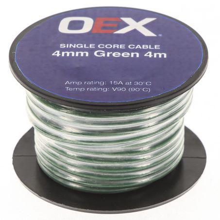 OEX Auto Cable 15A Single Core 4mm x 4m Green ACX0724-4M