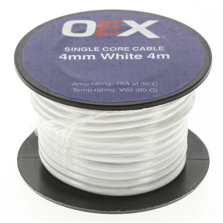 OEX Auto Cable 15A Single Core 4mm x 4m White ACX0726-4M