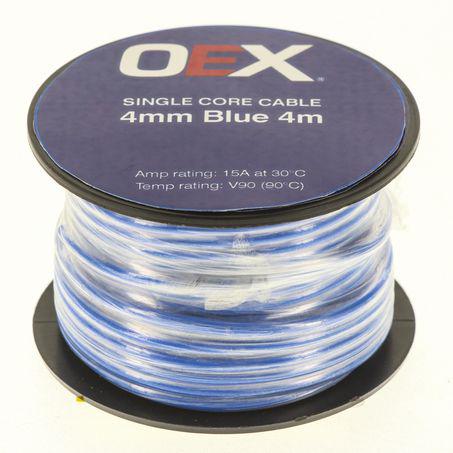 OEX Auto Cable 15A Single Core 4mm x 4m Blue ACX0727-4M