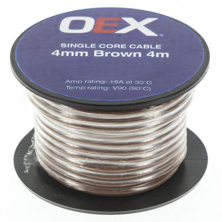 OEX Auto Cable 15A Single Core 4mm x 4m Brown ACX0728-4M