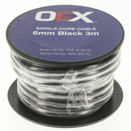OEX Auto Cable 30A Single Core 6mm x 3m Black ACX0761-3M
