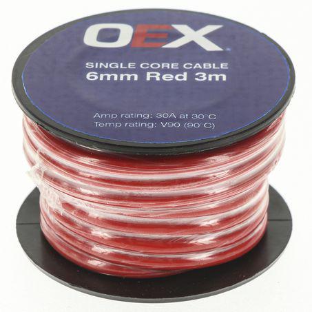 OEX Auto Cable 30A Single Core 6mm x 3m Red ACX0763-3M