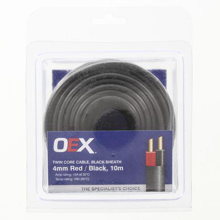 OEX Auto Cable 15A Twin Core 4mm x 10m Red/Black w/Black Sheath ACX0808-10BL