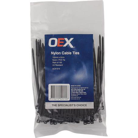 OEX Nylon Cable Ties 2.4mm x 100mm Black 100 Pack ACX1315