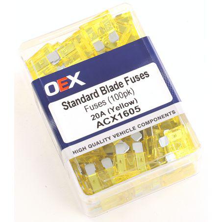 OEX Fuse Standard Blade 20A Yellow (Pack of 100) ACX1605