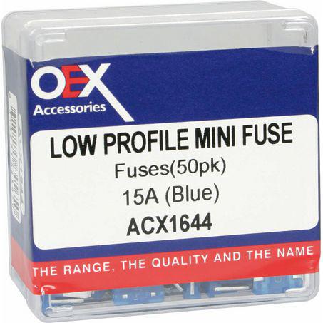 OEX Fuse Low Profile Mini Blade 15A Blue (Pack of 50) ACX1644