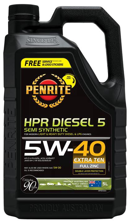 Penrite HPR Diesel 5 SAE 5W-40 Engine Oil 5L