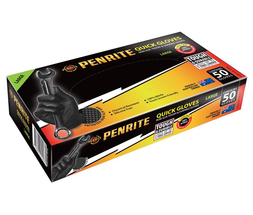 Penrite Quick Gloves Disposable Non-Slip Nitrile Large 50Pk LQG50L