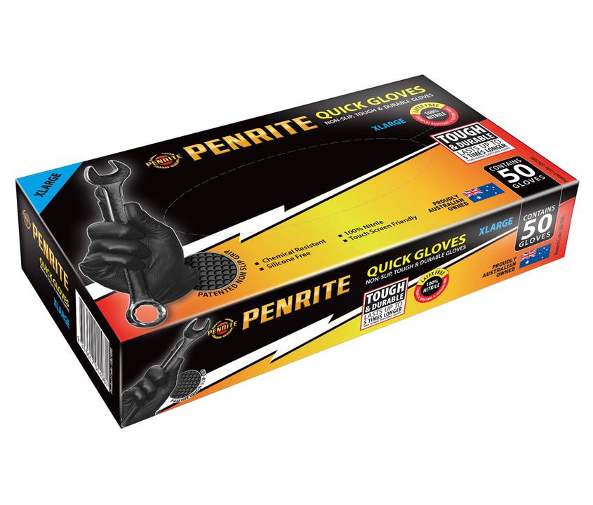 Penrite Quick Gloves Disposable Non-Slip Nitrile X-Large 50Pk LQG50XL